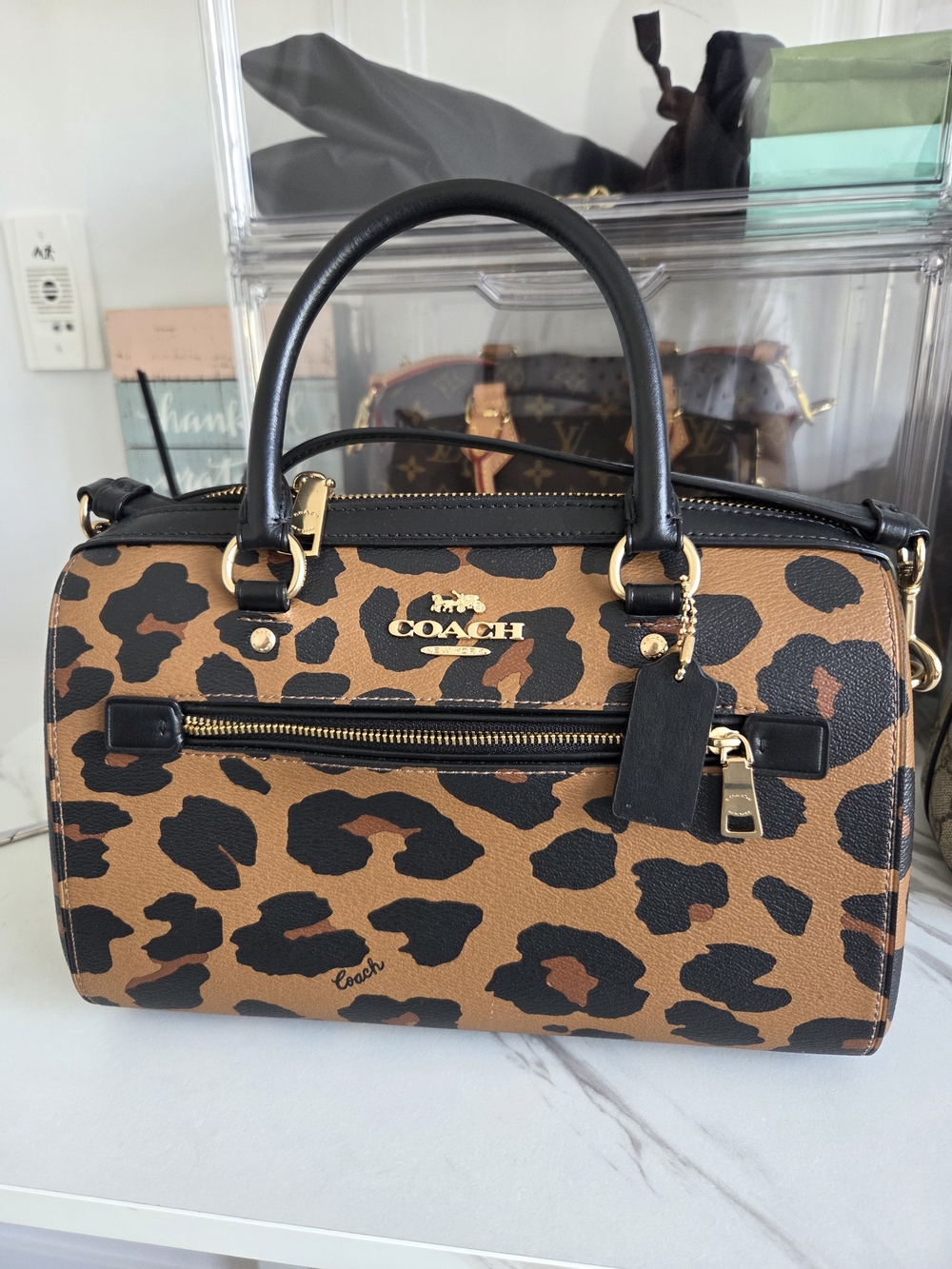 COACH Leopard Print Satchel Bag in Brown/Black